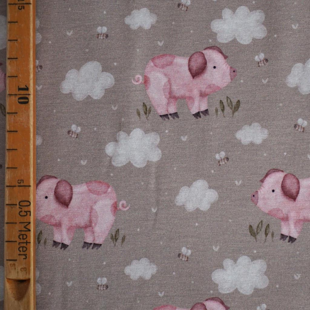 Baumwolljersey Schweine beige rosa – FVJ